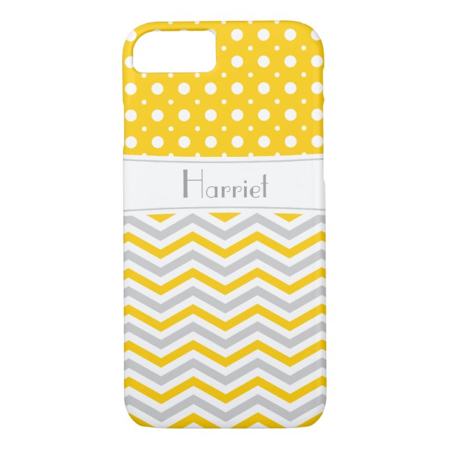 Coques Case-Mate iPhone Chevron & pois modernes jaune, gris, blanc (Dos)