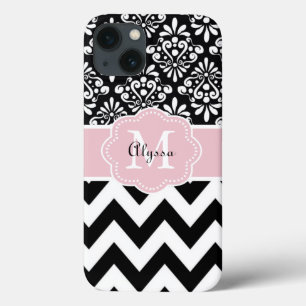 Coques Pour iPhone Chevron rose noir personnalisé