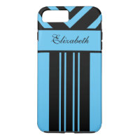 Chevrons de Black & Bright Blue Stripes, votre nom