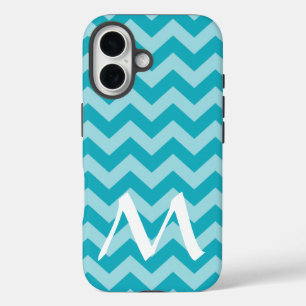 Coque Pour iPhone 16 Chevrons d'humeurs marocaines Turquoise avec Monog