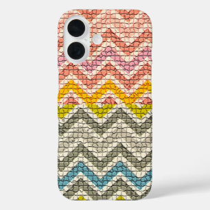 COQUES iPhone 16  CHEVRONS MOSAÏQUES BLANCS ROSE JAUNES BLEUS