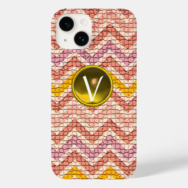 COQUES Case-Mate iPhone CHEVRONS MOSAÏQUES JAUNES ROSE BLANC GÉM MONOGRAM (Verso)
