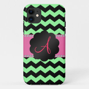 Etui iPhone Case-Mate chevrons noirs vert clair monogramme