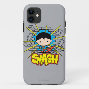Coques Pour iPhone Chibi Superman Frappant À Travers Un Mur De Brique