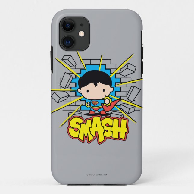 Coques Case-Mate iPhone Chibi Superman Frappant À Travers Un Mur De Brique (Dos)