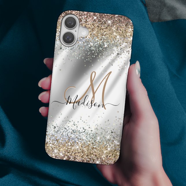 Coques Case-Mate iPhone Chic argent or fausse parties scintillant monogram (Créateur téléchargé)