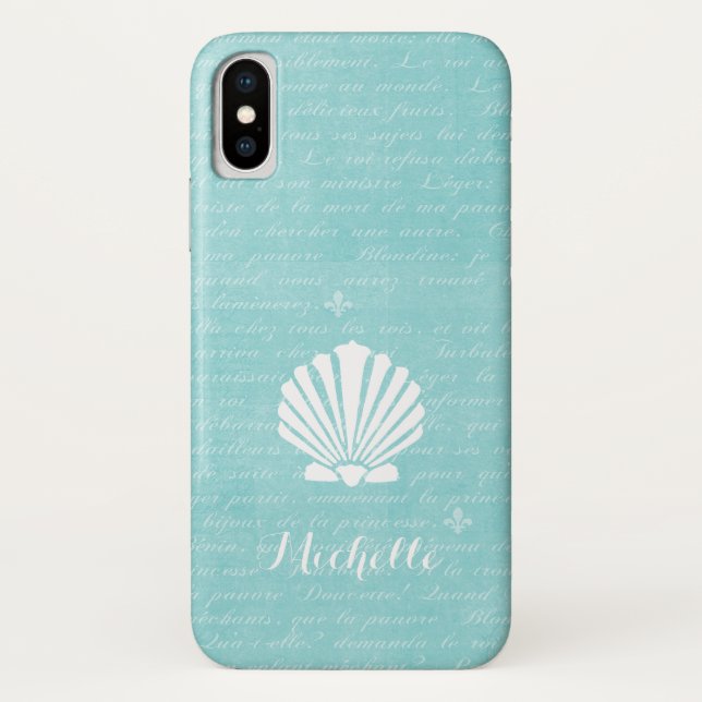 Coques Case-Mate iPhone Chic Beach Girl Aqua Scallop Shell Avec Nom (Dos)