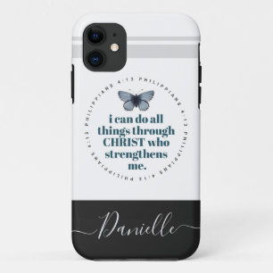 Case-Mate iPhone Case Chic Bible Verse Philippians Blue Butterfly Nom