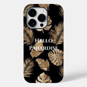 Coque Pour iPhone 14 Pro Chic Black Gold Tropical Feuilles