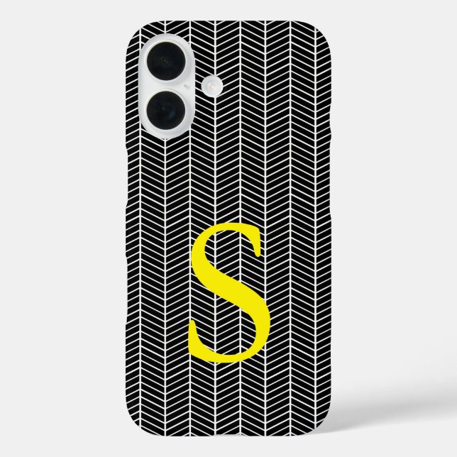 Coques Case-Mate iPhone Chic Black Herringbone Chevron Zig Zag Monogramme (Verso)