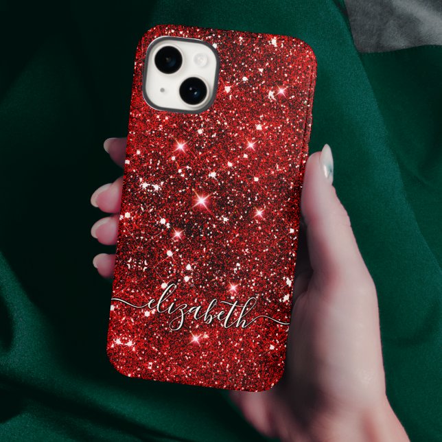 Coques Case-Mate iPhone Chic blanc rouge noir parties scintillant monogram (Créateur téléchargé)
