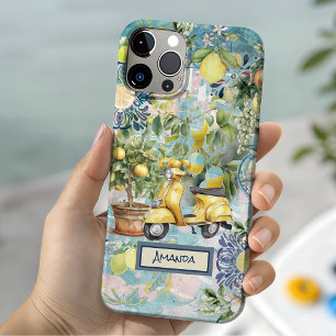 Coque Pour iPhone 15 Chic bleu turquoise sicilien citrus collage floral