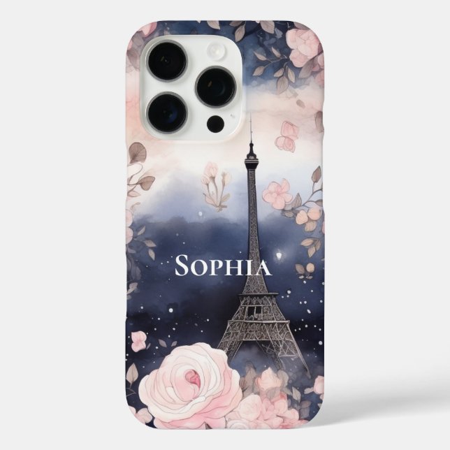 Coques Case-Mate iPhone Chic Blue Rose Floral Paris Tour Eiffel (Verso)