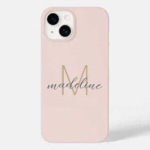 Coque Pour iPhone 14 Chic Blush Pink Gold Monogramme Nom initial Script