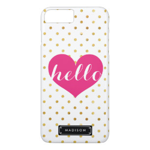 Coque iPhone 7 Plus Chic Bonjour Coeur rose Chaud Points d'or person