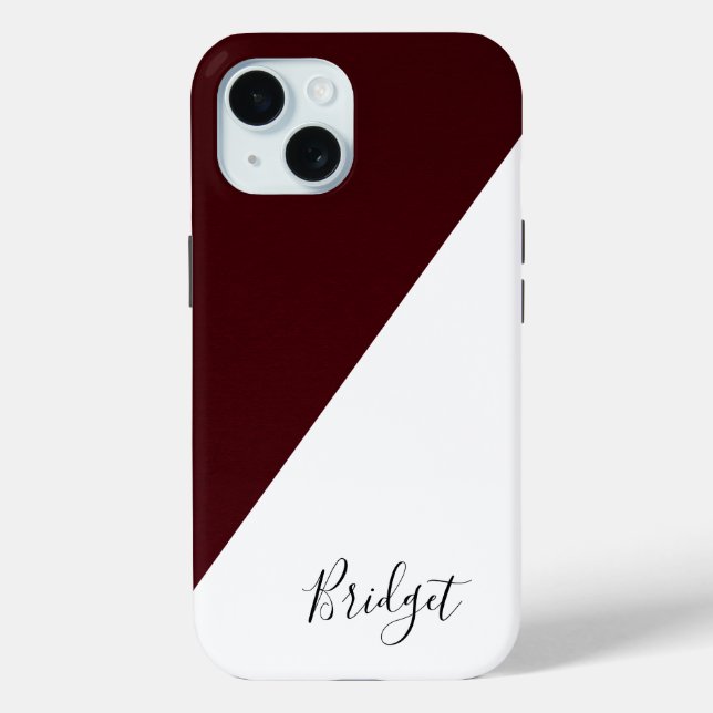 Coques Case-Mate iPhone chic bordeaux & blanc géométrique moderne (Verso)