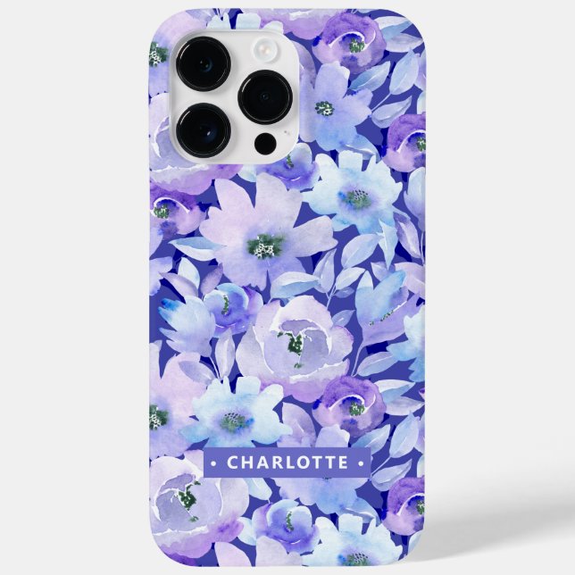 Coques Case-Mate iPhone Chic Botanique Purple Bleu Aquarelle Nom Floral (Verso)