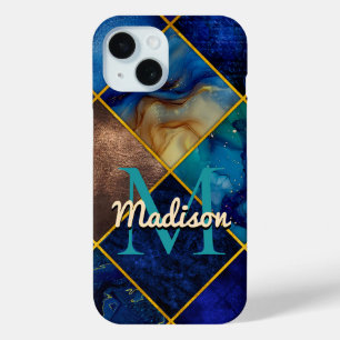 Coque Pour iPhone 15 Chic ceinture fausse Parties scintillant or bleu g