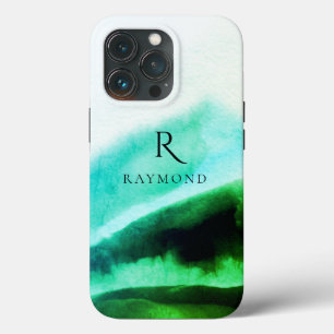 Case-Mate iPhone Case Chic Design Vert Montagnes Paysage Monogramme