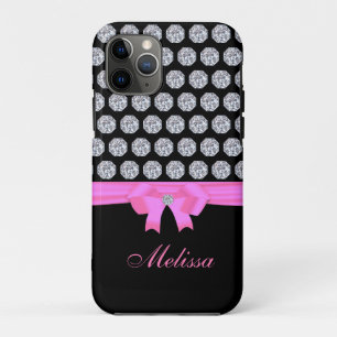 Case-Mate iPhone Case Chic Diamond motif & nom calligraphie sur noir
