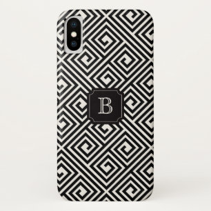 Coque iPhone X Chic élégant moderne noir ivoire grec clé Monogram