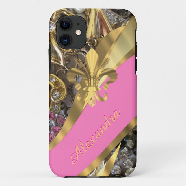Coques Case-Mate iPhone Chic élégant or et rose bling personnalisé (Dos)