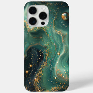 Coque iPhone 15 Pro Max Chic Emerald Green Malachite Gold Parties scintill