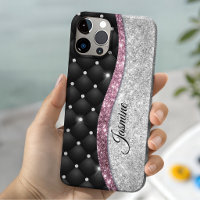 Chic et girly faux paillettes argent noir rose mon