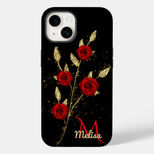 Coque Pour iPhone 14 Chic faux or Parties scintillant Feuilles Rose rou