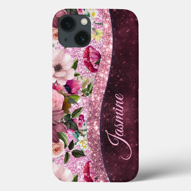 Coques Case-Mate iPhone Chic floral Bourgogne rose violet parties scintill (Verso)