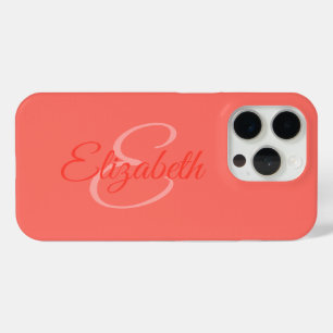 Coque iPhone 15 Pro Chic Girl Coral Nom Lettre initiale Monogramme