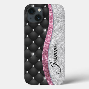 Case-Mate iPhone Case Chic girly faux parties scintillant argent noir ro