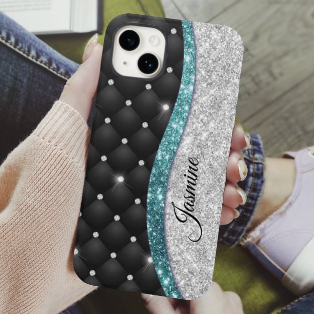 Coques Case-Mate iPhone Chic girly faux parties scintillant argent noir tu (Créateur téléchargé)