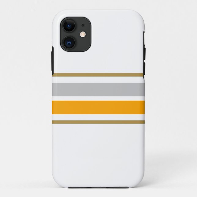 Coques Case-Mate iPhone Chic Gris Jaune Centre Racing Stripes Sur Blanc (Dos)