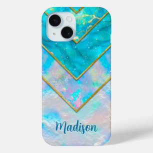 Coque Pour iPhone 15 Chic holographique girly style bleu