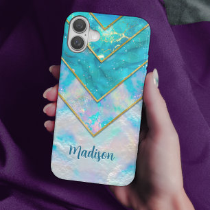 Coque Pour iPhone 16 Chic holographique girly style bleu