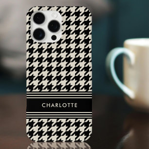 Coques iPhone 16 Pro Max Chic Houndstooth Nom du Motif Noir blanc cassé