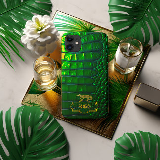 Case-Mate iPhone Case Chic Iridescente Vert Faux Crocodile Monogramme