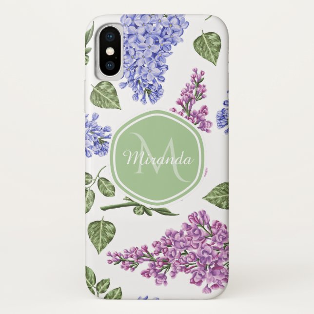 Coques Case-Mate iPhone Chic Lavande Lilac Floral Pastel Vert Monogramme (Dos)