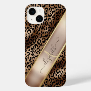 Coque Pour iPhone 14 Chic Leopard Motif noir bronze Monogramme
