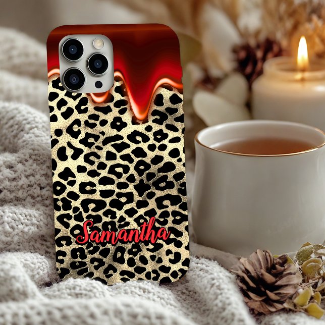 Coques Case-Mate iPhone chic leopard print red dripping monogram Case-Mate (Créateur téléchargé)
