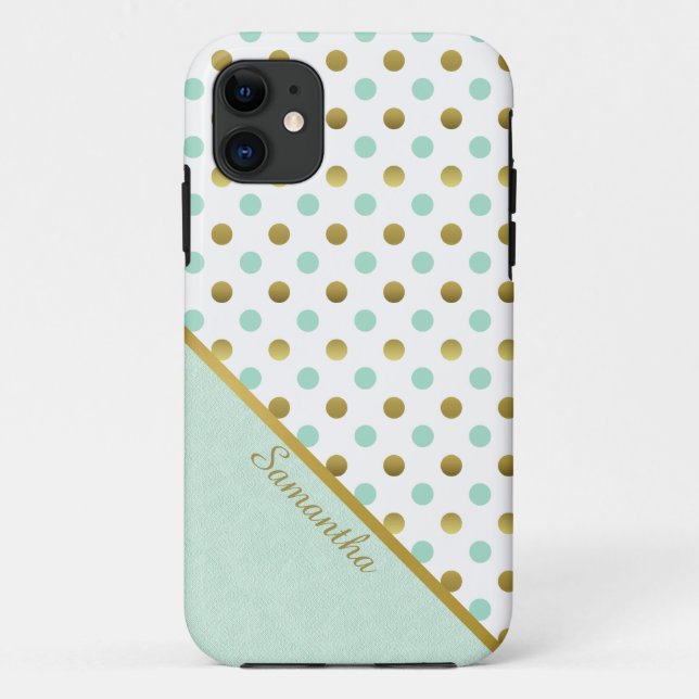 Coques Case-Mate iPhone Chic Mint and Gold Polka Dots (Dos)
