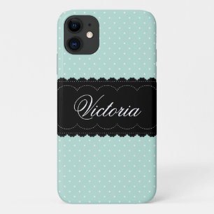 Case-Mate iPhone Case Chic Mint Pois Black Design Nom personnalisé