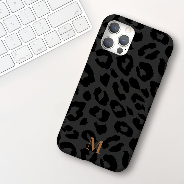 Coques Case-Mate iPhone Chic moderne gris foncé noir Empreinte de léopard  (Créateur téléchargé)