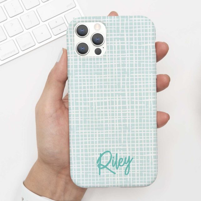 Coques Case-Mate iPhone Chic Moderne Pale Aqua Turquoise Main Tirée Nom du (Créateur téléchargé)