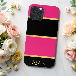 Case-Mate iPhone Case Chic moderne rose noir rayures modèle avec nom