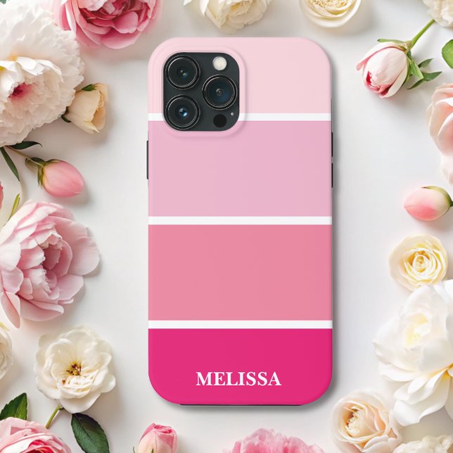 Coques Case-Mate iPhone Chic moderne rose rayures Nom blanc (Créateur téléchargé)