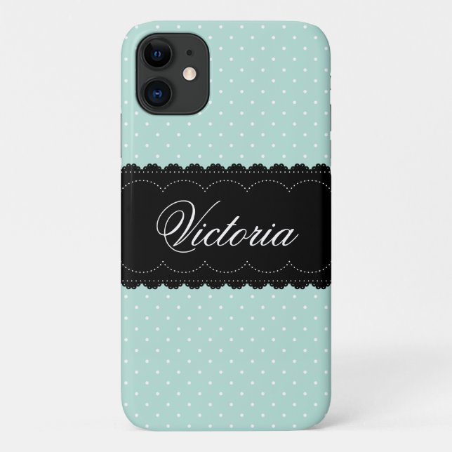Coques Case-Mate iPhone Chic Monnaie Pois Black Design Nom personnalisé (Dos)