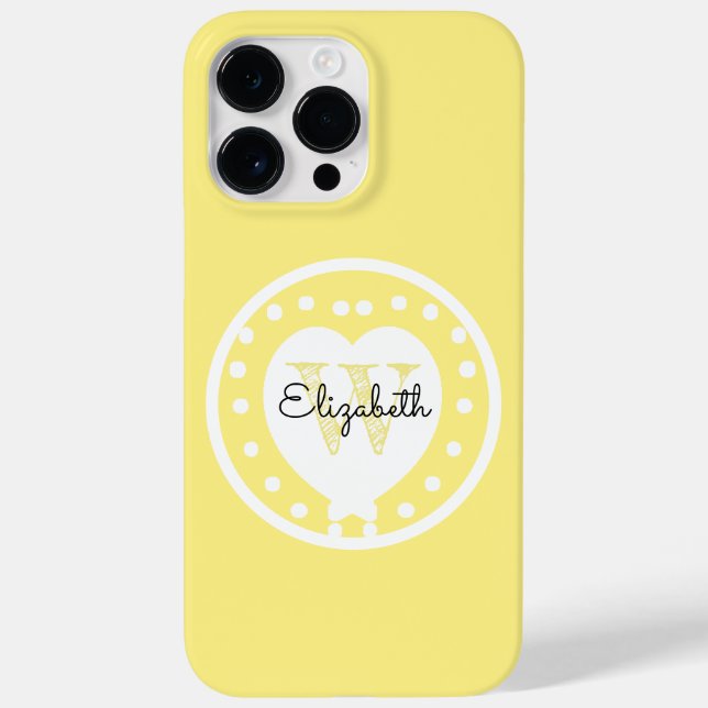 Coques Case-Mate iPhone Chic Monogramme jaune Coeur blanc Lettre initiale (Verso)
