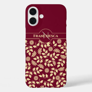 Coques iPhone 16 Plus Chic Monogramme Nom personnalisé Feuilles Maisonni